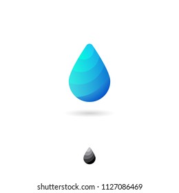 Drop icon, UI. Water drop emblem. Clear water and clean environment symbol. Drop symbol with shadow on a white background.