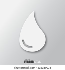 Drop icon in white style with shadow isolated on grey background. For your design, logo. Vector illustration.