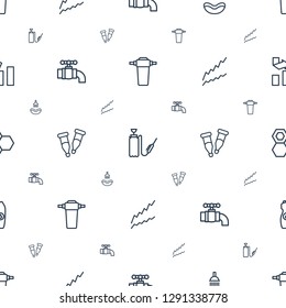 drop icons pattern seamless white background. Included editable outline tap, harden hose, shower, pipette, graph, honey, water bottle icons. drop icons for web and mobile.