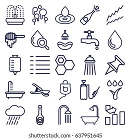 Drop icons set. set of 25 drop outline icons such as shower, honey, graph, tap, garden tools, rain, harden hose, fountain, champagne bottle with heart, menu, watering system