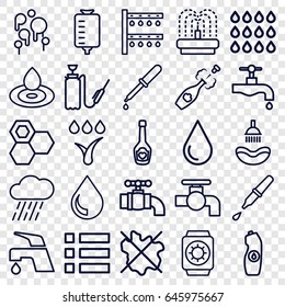 Drop icons set. set of 25 drop outline icons such as shower, honey, tap, no wash, water bottle, irrigation system, rain, harden hose, fountain, pipette