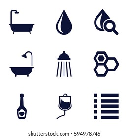 drop icons set. Set of 9 drop filled icons such as honey, shower, champagne bottle with heart