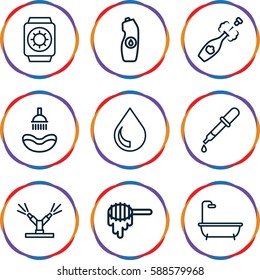 drop icons set. Set of 9 drop outline icons such as honey, pipette, shower, water bottle, champagne, watering system, drop