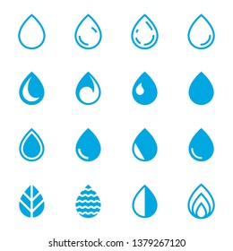 Drop icons. Set of blue droplet symbols on a white background. Vector illustration