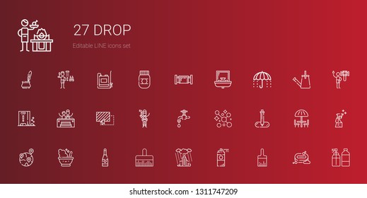 drop icons set. Collection of drop with paint brush, paint spray, rain, champagne, mortar, geolocalization, pipette, soap, faucet, plumber, drag. Editable and scalable drop icons.