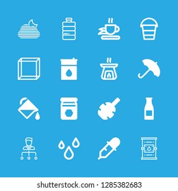 drop icons set with dropper, honey and liquid drop falling of a cup vector set