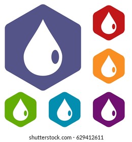Drop icons set hexagon isolated vector illustration