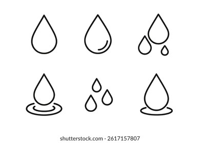 Drop icons that are in a stroke line style and feature black and white colors