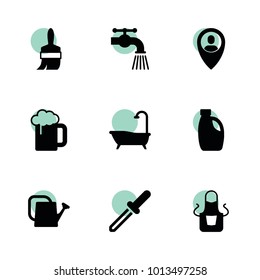 Drop icons. vector collection filled drop icons set.. includes symbols such as watering can, car oil, water tap, bath, apron, user location. use for web, mobile and ui design.