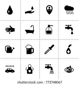 Drop icons. vector collection filled drop icons. includes symbols such as rain, watering can, water tap, car wash, liquid soap, bath, apron. use for web, mobile and ui design.