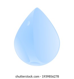 Drop isolated on white background. Blue water drop icon. Droplet logo shape. Single blue shiny water drop. Falling tear. Clean dew. Symbol of life and purity. Beauty concept. Stock vector illustration