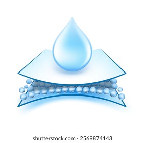 Drop with layered absorbent core that shows prevents leaking. Vector illustration isolated on white background. Perfect for hygiene product and absorbent materials. EPS10.