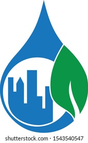 Drop, leaf and city, ecology city logo