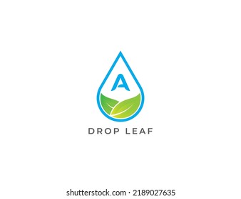 Drop Leaf Logo Concept sign icon symbol Design Line Art Style with Letter A. Water Drop, Droplet Logotype. Vector illustration logo template