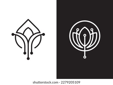 diseño del logotipo de la hoja suelta. símbolo de combinación de tecnología de la naturaleza
