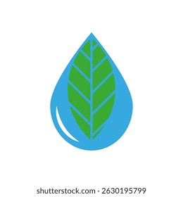 Drop and leaf logo minimal style, symbolizing sustainability, clean energy, and environmental protection for eco friendly green tech, organic branding, water related projects.