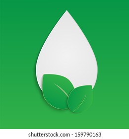 drop and the leaves of paper on a green background.eco background.vector