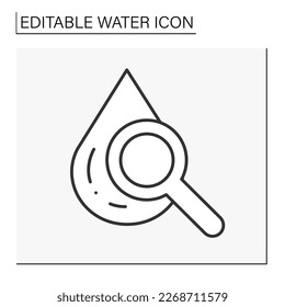Drop line icon. Researching the magnifier.Water concept. Isolated vector illustration. Editable stroke