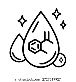 Una gota de líquido con una estructura química en su interior, que a menudo se usa para simbolizar un lubricante o un ingrediente activo específico en un producto.