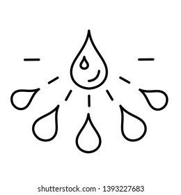 A drop of liquid scatters through many smaller drops in outline style. 