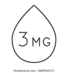 Drop of liquid thin line icon, vaping concept. Vector graphics. Three milligrams of nicotine sign on white background, outline style icon for mobile or web design