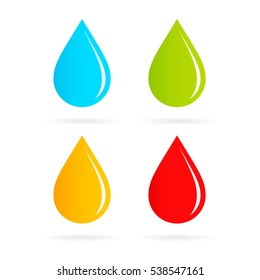 Drop liquid vector icon illustration isolated on white background. Water drop icon. Color drop icon set.