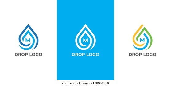 Drop Logo Concept sign icon symbol Design with Letter M. Water Drop Logo. Vector illustration logo template