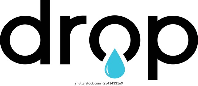 Drop Logo Design, Logotipo baseado em texto minimalista, Vetor de logotipo de texto minimalista moderno, Drop Text Base Logo with Water Icon