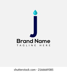 Drop Logo On Letter J Template. Drop On J Letter, Initial Water Drop Sign Concept 
