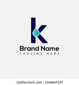 Drop Logo On Letter K Template. Drop On K Letter, Initial Water Drop Sign Concept 