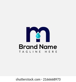 Drop Logo On Letter M Template. Drop On M Letter, Initial Water Drop Sign Concept 