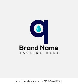 Drop Logo On Letter Q Template. Drop On Q Letter, Initial Water Drop Sign Concept 