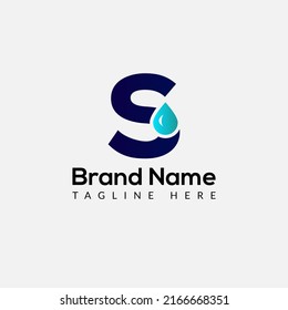 Drop Logo On Letter S Template. Drop On S Letter, Initial Water Drop Sign Concept 