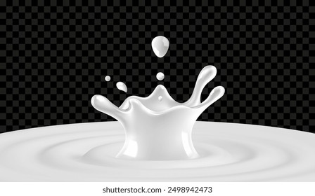 Una gota de leche cae en la leche y salpica sobre un fondo negro. Ilustración vectorial