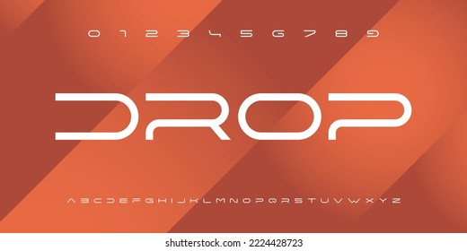 DROP Modern abstract digital tech font. Logo creative font, type, technology, movie, digital, music, movie. Font and illustration in vector format.