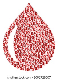 Drop mosaic of dollars and spheric spots. Vector dollar icons are composed into drop illustration.