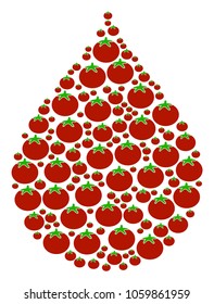 Drop mosaic of tomatoes in different sizes. Vector tomatoes items are combined into drop illustration. Tomatoes vector illustration.