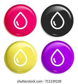 Drop multi color glossy badge icon set. Realistic shiny badge icon or logo mockup
