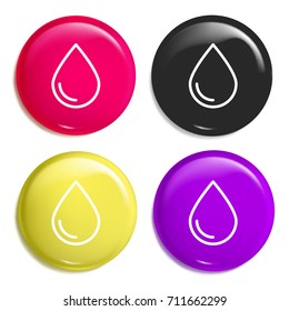 Drop multi color glossy badge icon set. Realistic shiny badge icon or logo mockup