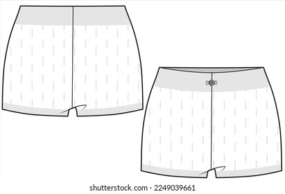 DROP NEEDLE BODY FIT KNIT NIGHTWEAR SHORTS FRONT AND BACK IN VECTOR FILE