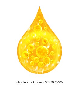 Drop oil inside with Oxygen bubbles isolated on white background. Macro. Vector illustration