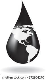 A drop of oil with a map on it. Isolated on white. Vector illustration