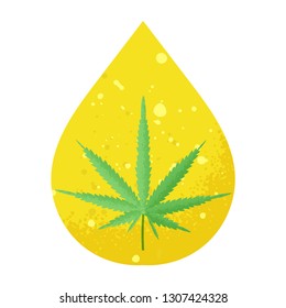 A drop of oil and marijuana leaf. Vector illustration with texture elements.