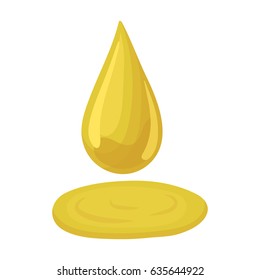 A drop of olive oil brand logo. A drop falling in the oil-yellow color. The olive drop looks appetizing.Olives single icon in cartoon style vector symbol stock illustration web.