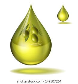 drop of olive oil with olives inside. All effects are created with transparency and mesh. 