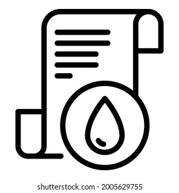 A drop on a paper scroll icon. Outline a drop on a paper scroll vector icon for web design isolated on white background