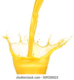 Drop orange juice splash isolated on white background, realistic vector illustration