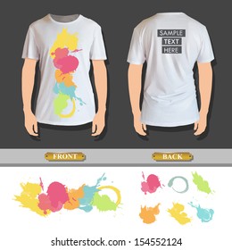 Drop paint printed on white shirt. Vector design. 