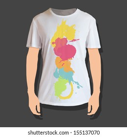 Drop paint printed on white shirt. Vector design. 
