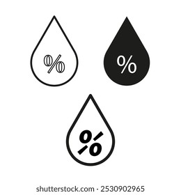 Drop percentage icon. Percent symbol design. Water percentage illustration. Vector liquid element.